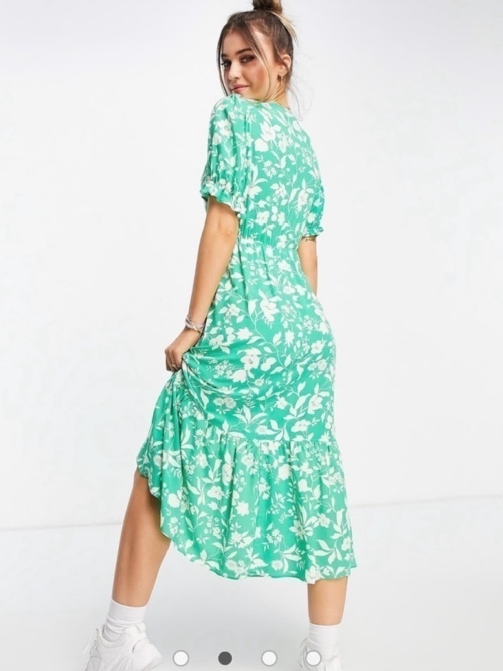 New Look Green Floral Tiered Wrap Dress